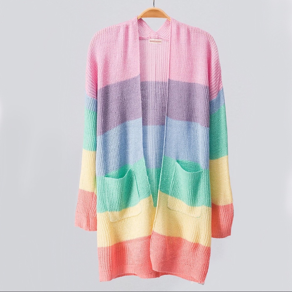 NEW! Cozy Rainbow ColorBlock Fuzzy Knit Cardigan - Picture 3 of 5